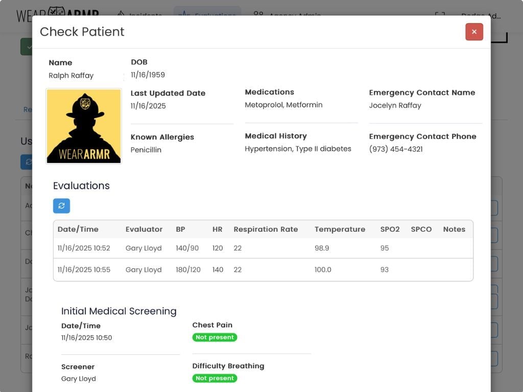 WearARMR App Patient Check WearARMR App Patient Check